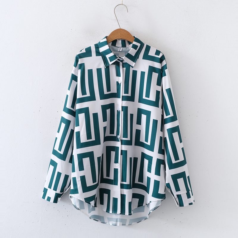 Women's Printed Loose Collared Shirt - Long Sleeves - Image 2