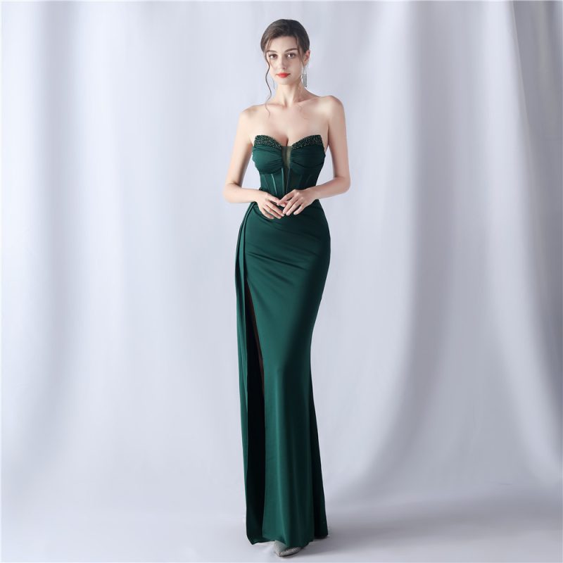 High-End Beaded Corset Evening Dress - Waist Tight