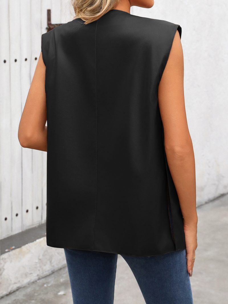 Summer Trend Faux Leather Sleeveless Waistcoat Vest for Women - Image 3