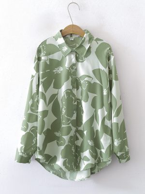 Women’s Floral Loose Collared Long Sleeve Shirt