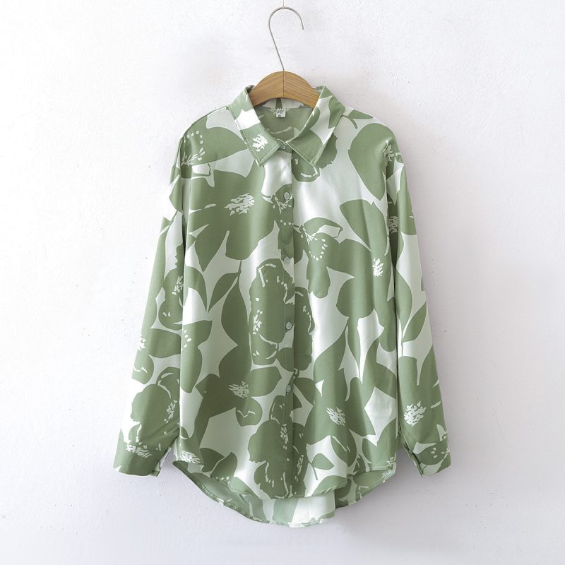 Women's Floral Loose Collared Long Sleeve Shirt