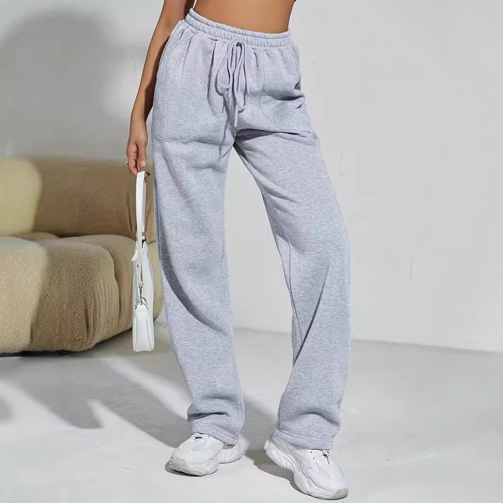 Gray High-Waist Sports Pants - Slimming, Lace-Up Sweatpants for Women