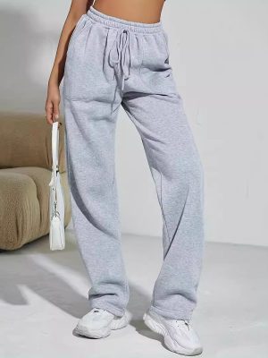 Gray High-Waist Sports Pants – Slimming, Lace-Up Sweatpants for Women