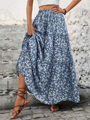 Floral Belted Three-Layer A-Line Skirt – Spring/Summer