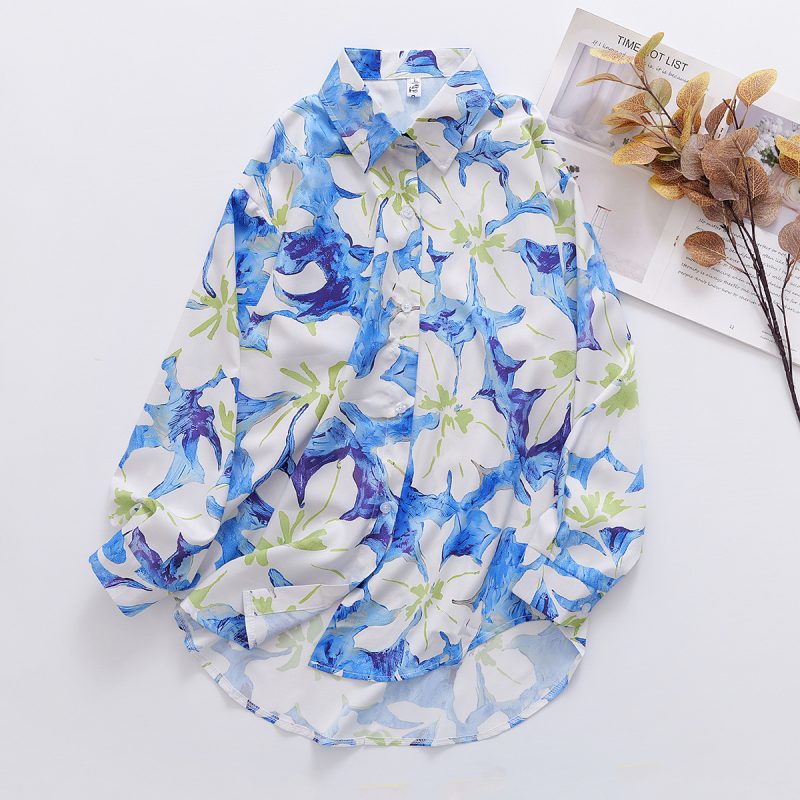 Women's Collared Floral Print Shirt - Loose Fit, Long Sleeves - Image 3