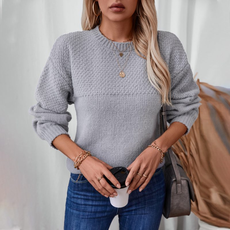 Casual Round Neck Pullover - Autumn Winter Knit Sweater - Image 3