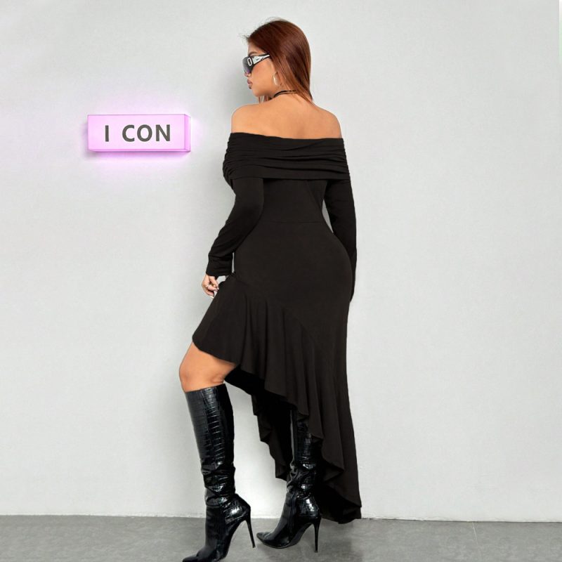 Elegant Boat Collar Midi Dress - Autumn/Winter - Image 2
