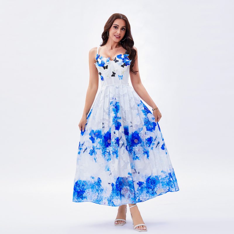 Elegant Corset Dress - Butterfly Diamond A-Line with Spaghetti Straps - Image 3