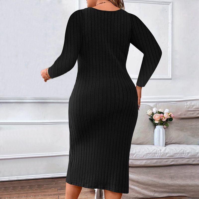 Plus Size Elegant Pleated Dress - Autumn/Winter - Image 2
