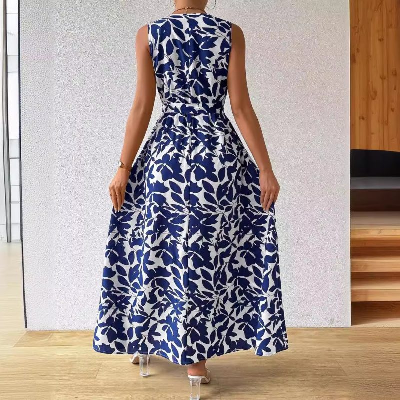 Elegant French Vacation V-Neck Lace-Up Maxi Dress for Women - Image 2