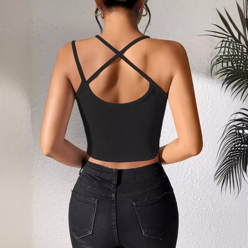 Sexy Asymmetric Cropped Spaghetti-Strap Top - Image 2