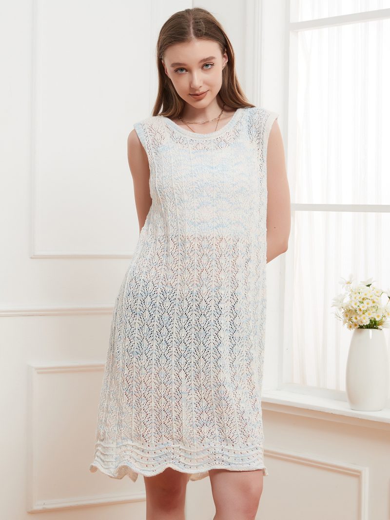 Knitted Hollow Out Sleeveless Pullover - Lightweight Smock Top - Image 2