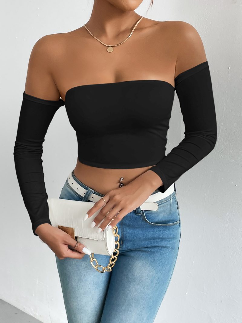 Sexy Cropped Camisole - Waist Trimming, Short Sleeve Vest - Image 4