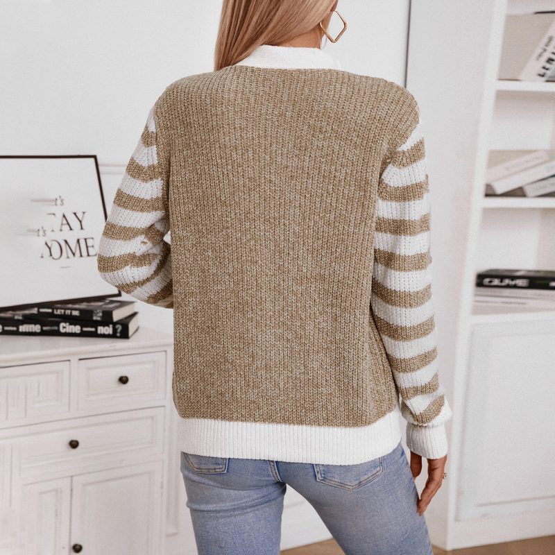 Striped Button Cardigan - Loose Knit Autumn Winter Coat - Image 3
