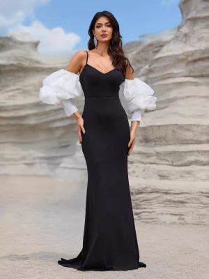 Ladies Elegant Fishtail Evening Gown with Sling Stitching and Glossy Lantern