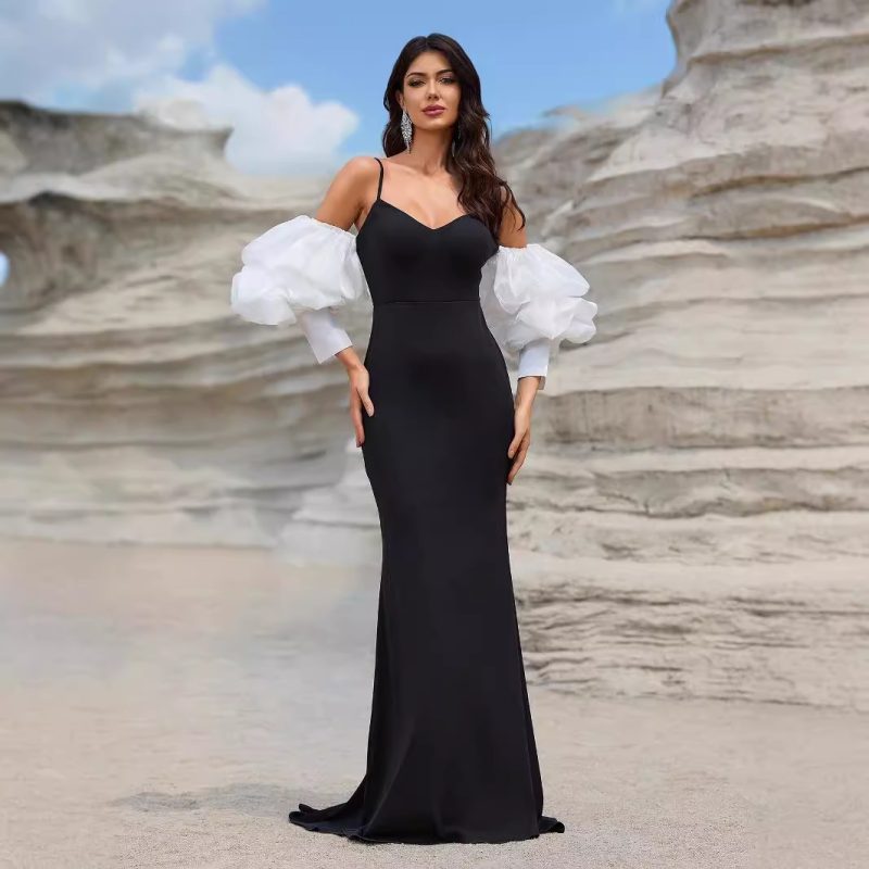 Ladies Elegant Fishtail Evening Gown with Sling Stitching and Glossy Lantern