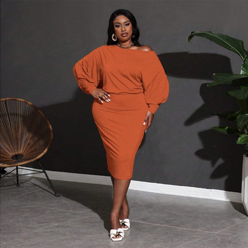 Plus Size Classic Diagonal Collar Dress - Slim & Mid-Length - Image 4