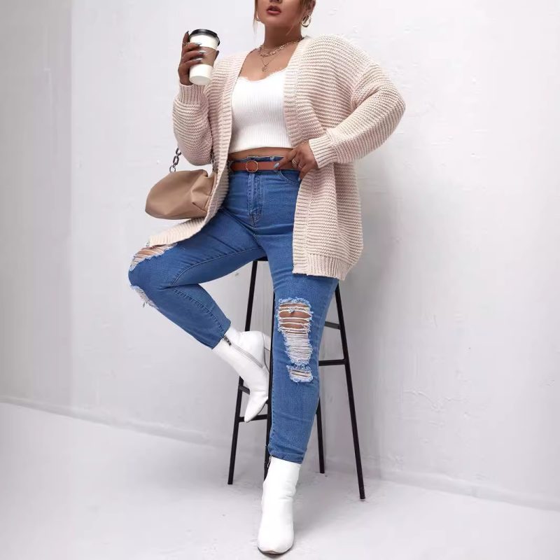Long Striped Knitted Cardigan - Women’s Autumn/Winter Coat - Image 3