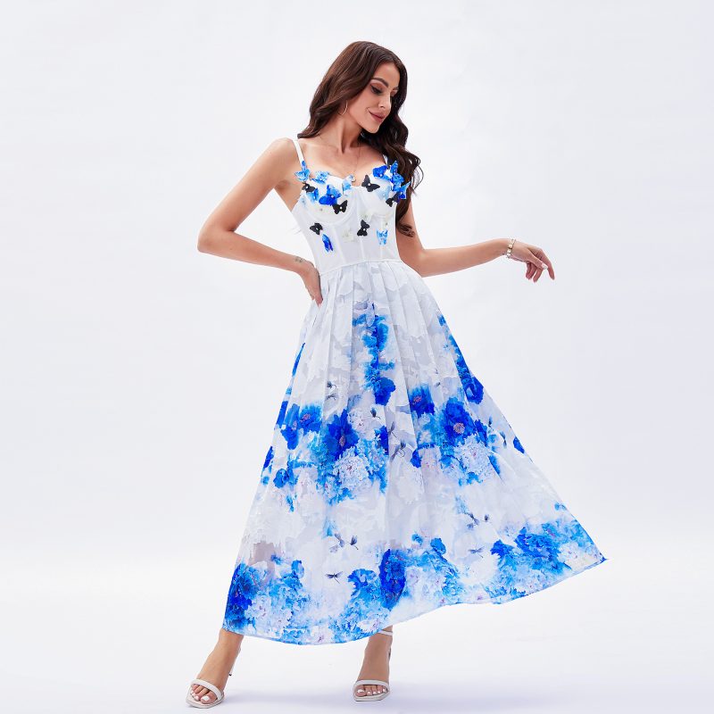 Elegant Corset Dress - Butterfly Diamond A-Line with Spaghetti Straps