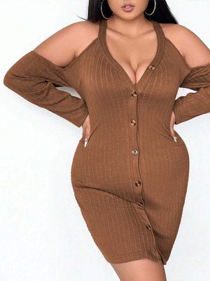 Plus Size Sexy V-Neck Sling Dress for Autumn Winter