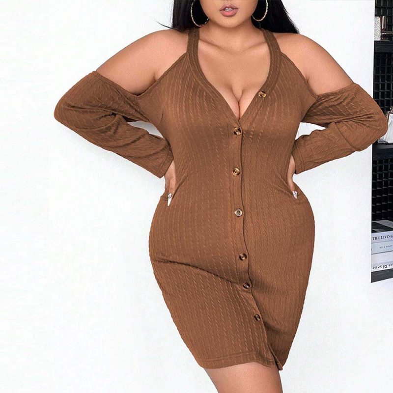 Plus Size Sexy V-Neck Sling Dress for Autumn Winter