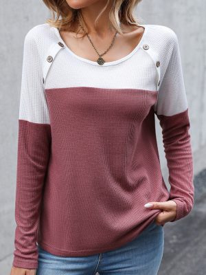 Autumn Long Sleeve Color-Contrast Knitted Top