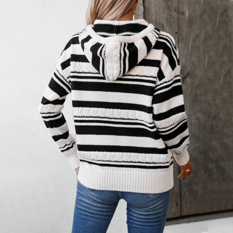Striped Hooded Pullover Sweater - Autumn Winter Knitwear - Image 2