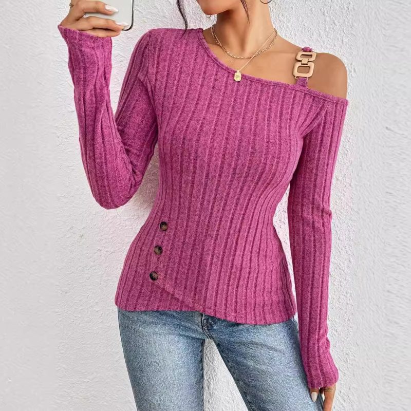 Elegant Off-Shoulder Asymmetric Hem T-Shirt for Women