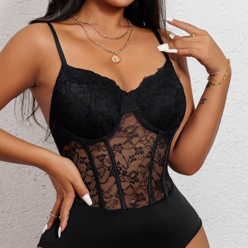 Black Mesh See-Through Backless Jumpsuit - Sexy Stitching Design - Image 5