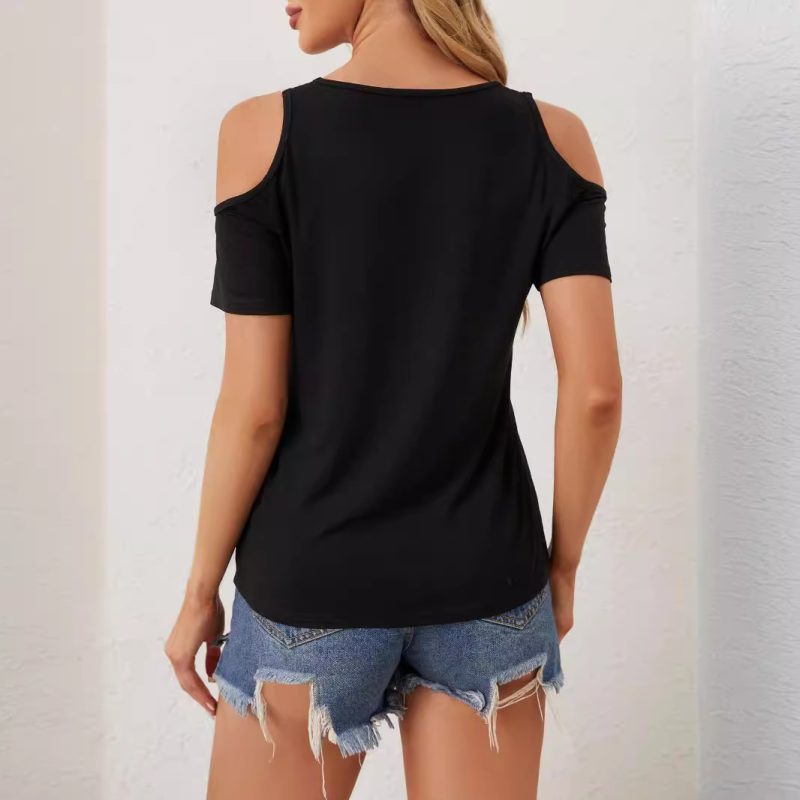 Elegant Lace V Neck Hollow Out Short Sleeve Top - Image 2