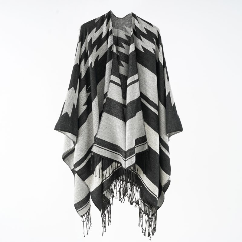 Ethnic Tassel Shawl Cape - Imitation Cashmere Split Design - Image 2