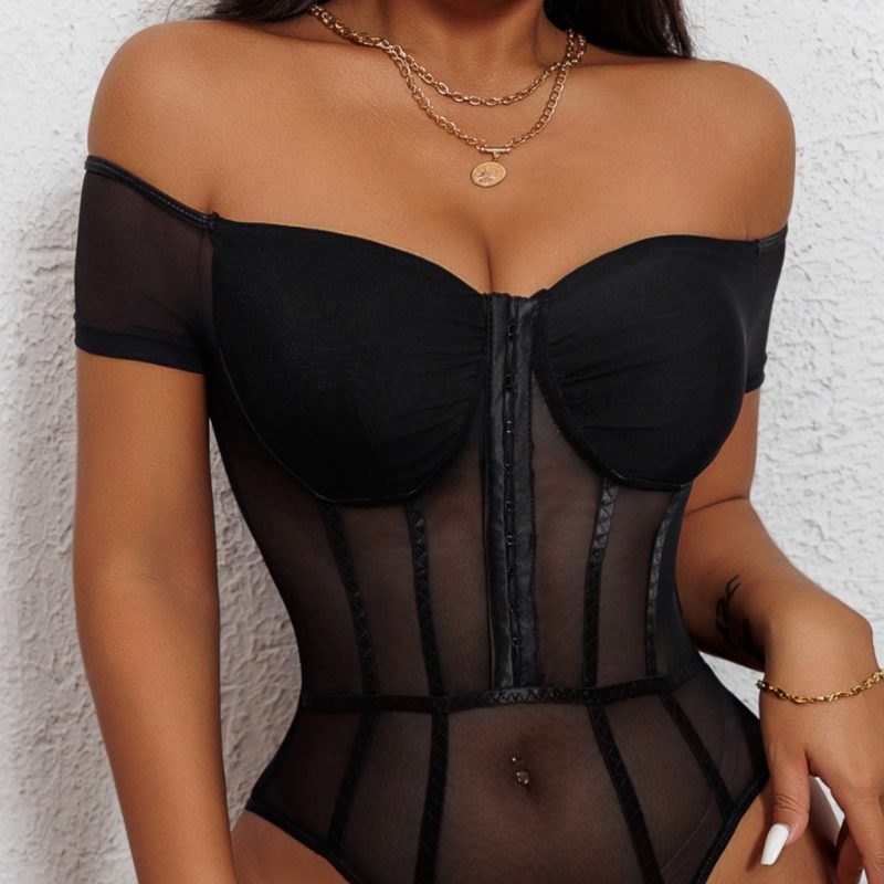 Black Mesh See-Through Off-Shoulder Jumpsuit - Sexy Design - Image 6