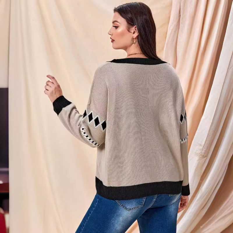 Contrast Color U-Collar Cardigan - Spring/Autumn Sweater Coat - Image 3