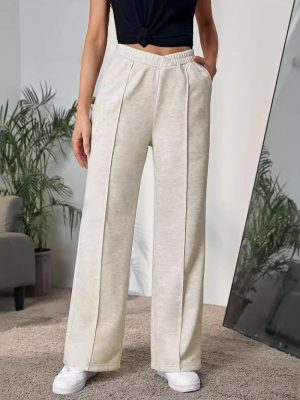 Autumn High-Waist Sweatpants – Split Straight Wide Leg, Casual Sports Pants