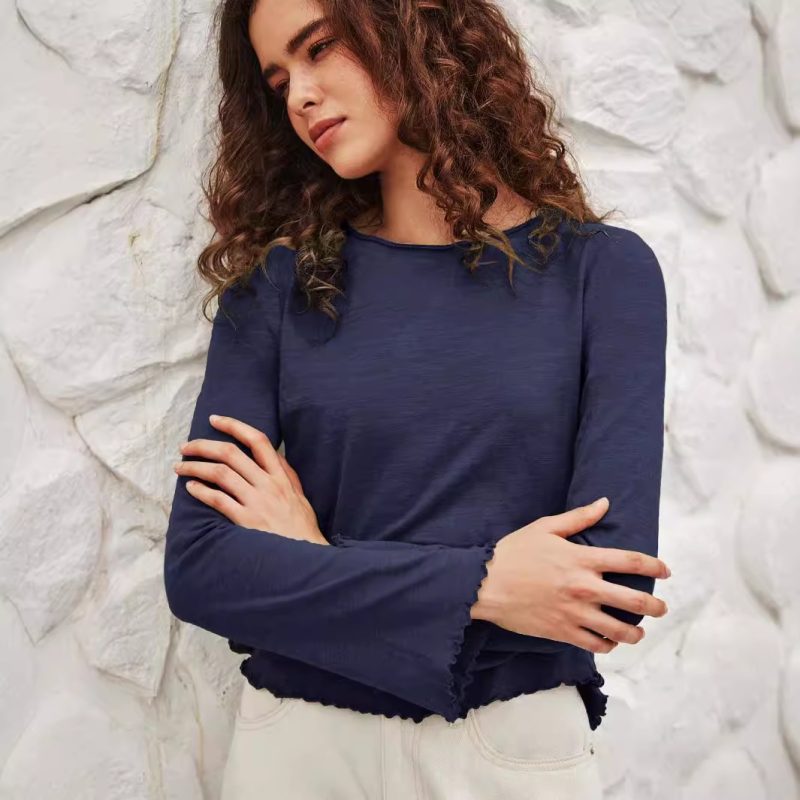 Flare-Sleeve Round Neck Knitted Long Sleeve Top for Early Autumn - Image 4