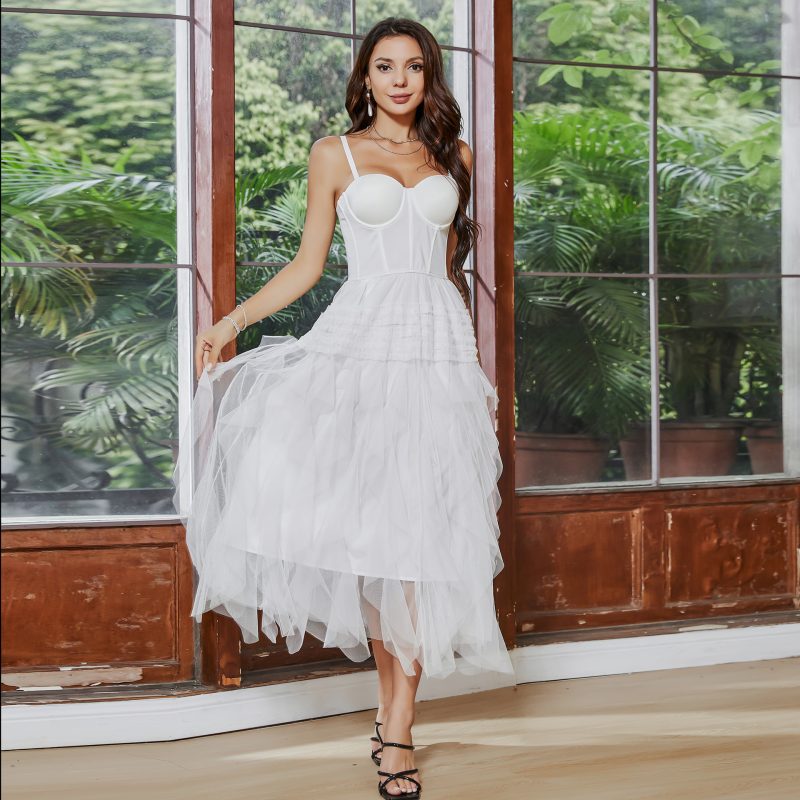 French Tube Top Corset Dress - White Yarn, Large Swing