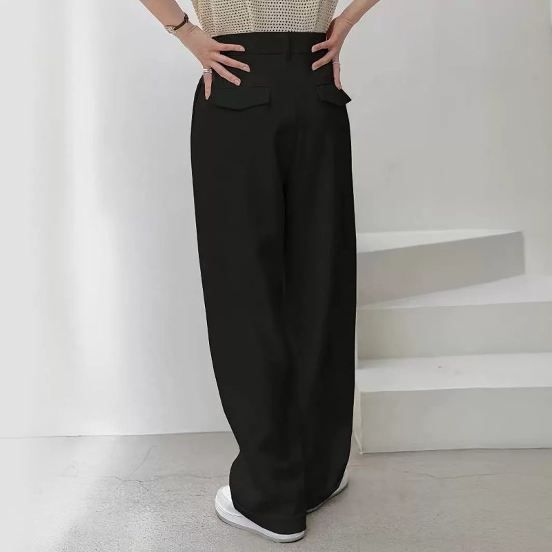 Elegant High-Waist Wide Leg Pants - Office Casual, No Belt - Image 4