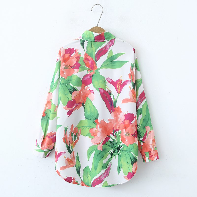 Women's Floral Print Long Shirt - Loose Fit, Collared, Long Sleeves - Image 2