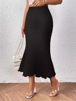 Elegant Knitted Jacquard Fishtail Skirt – Elastic Long Skirt