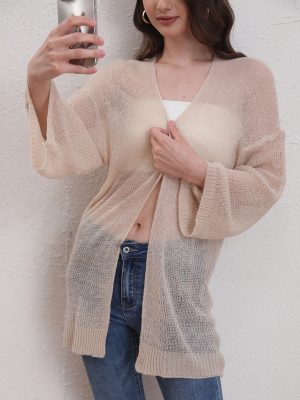 Cutout Knitted Cardigan – Casual Sweater Top