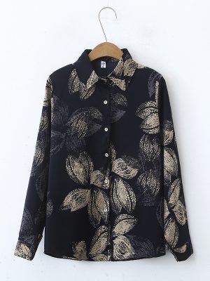 Women’s Floral Loose Fit Shirt – Collared, Long Sleeves