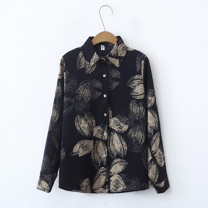 Women's Floral Loose Fit Shirt - Collared, Long Sleeves