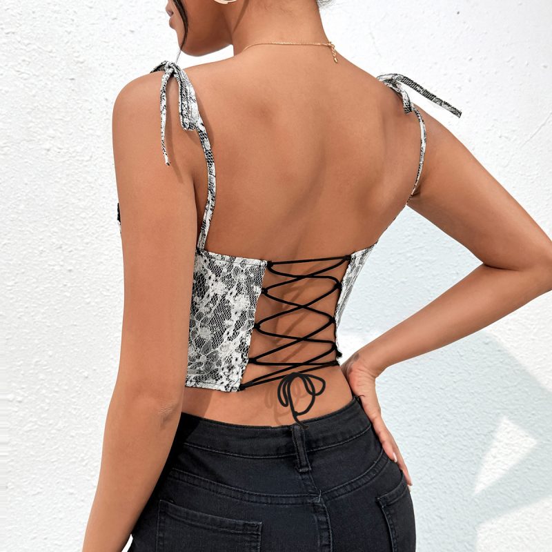 Backless Cross Strap Sling Vest for Women - Sexy Print Design - Image 4