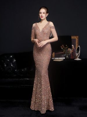 Colorful Sequin Fishtail Toast Dress – Slim Fit