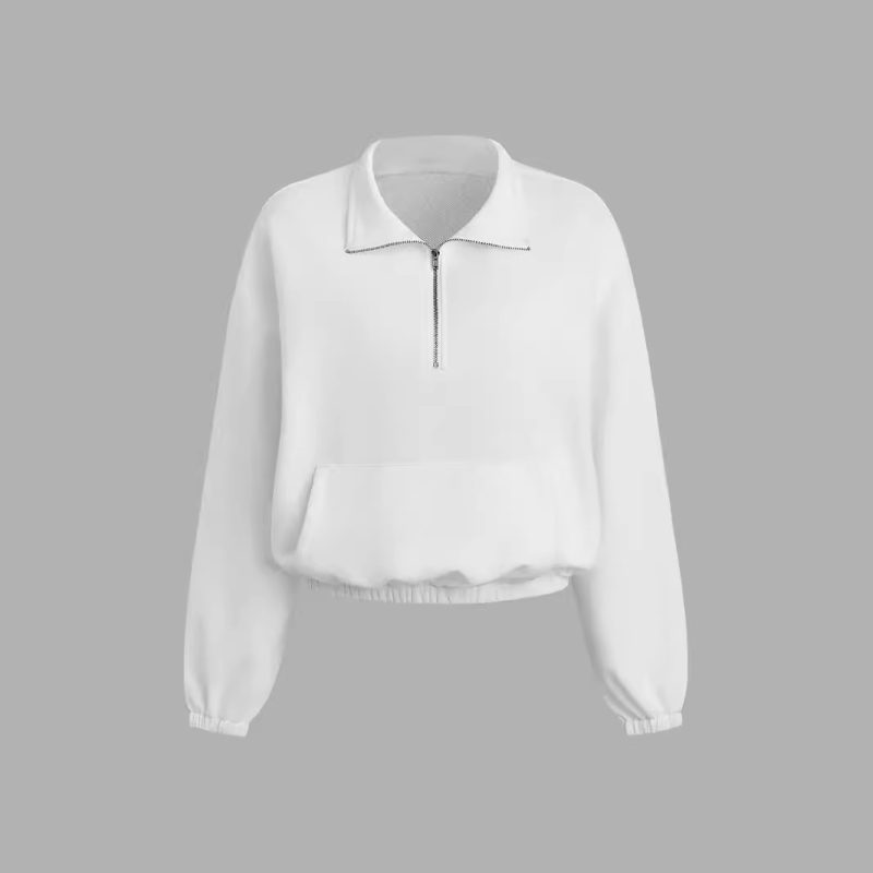 Women's Autumn Winter Solid Color Half-Zip Collared Sports Sweater - Image 2