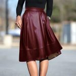 Spring Summer Faux Leather Pleated A-Line Skirt
