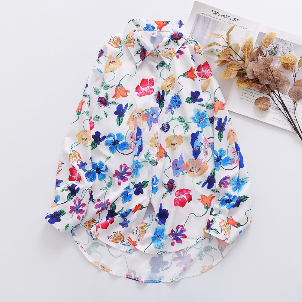 Floral Loose Fit Collared Shirt for Women - Long Sleeves - Image 3