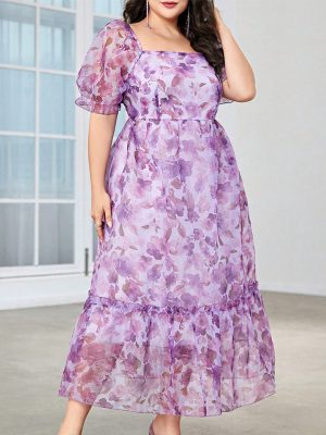 Plus Size Floral French Tea Dress – Slimming Draped Fit