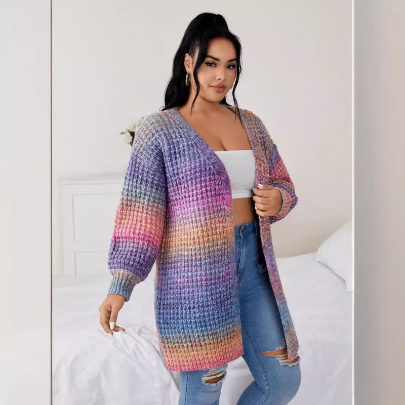 Long Gradient Knitted Cardigan - Autumn/Winter Women’s Coat - Image 3