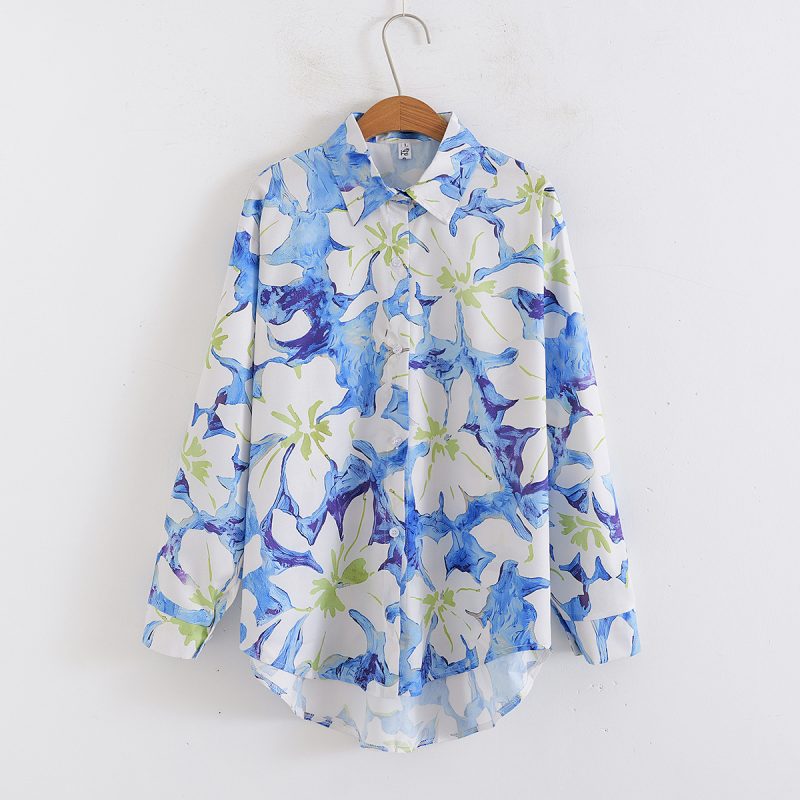 Women's Collared Floral Print Shirt - Loose Fit, Long Sleeves